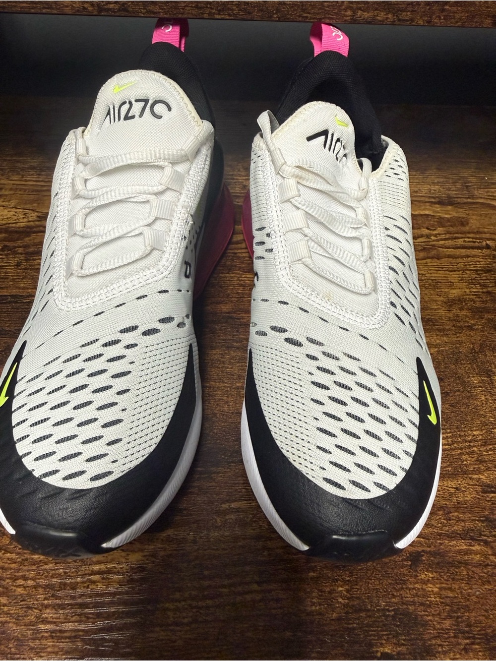 Nike Kids Athletic Sneakers in White with Black & Neon Yellow & Pink Accents